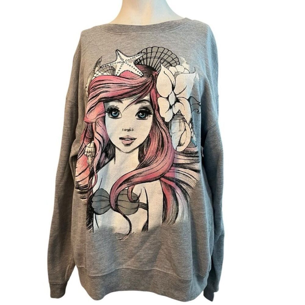 Disney Princess Ariel Little Mermaid Juniors Teens XL 15-17 Sweatshirt Gray Top